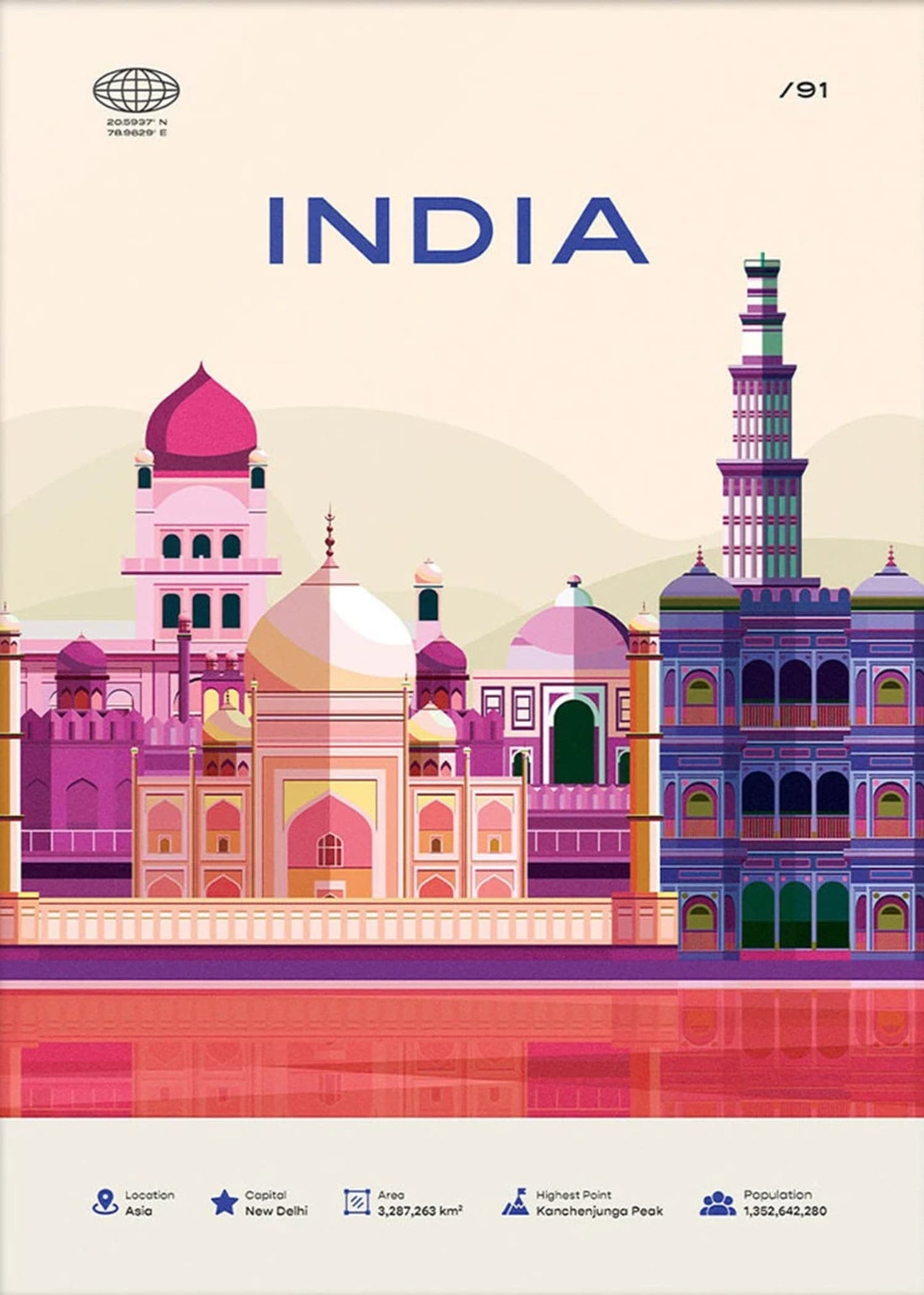 New Delhi Landmarks | Colorful Cultural Illustration