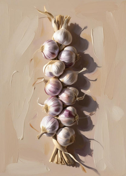 Garlic Braid Art Print | Vegetable Wall Decor | Rustic Kitchen Poster | Farmhouse Style Wall Art | Culinary Herb Decoration | Botanical Illustration