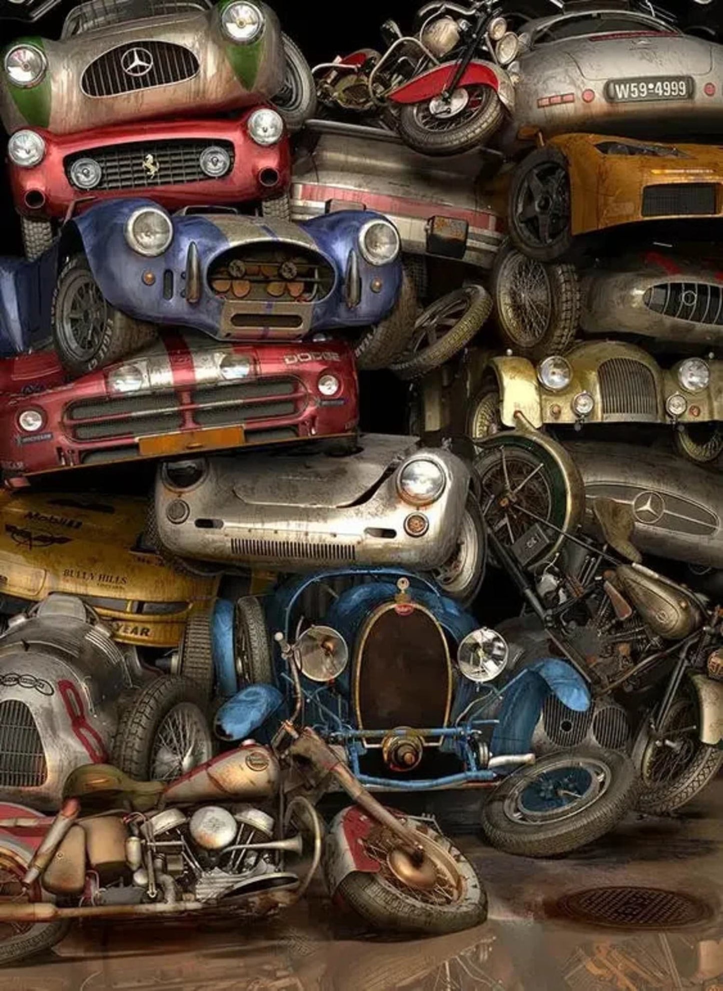 Retro Car & Motorcycle Collage | Classic Icons