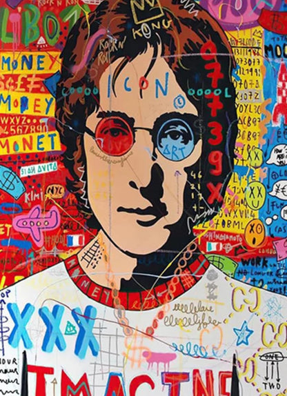 Abstract Street Pop Graffiti Poster | Jon lenon Portrait | Wall Art for Living Room Decor