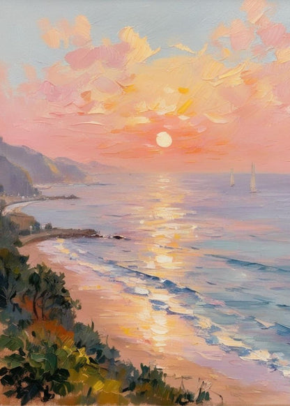 Calming Coastline Poster | Serene Beach Scene | Ocean Waves Art | Tranquil Seashore Print | Wall Decor | Coastal Vibes | Relaxing Landscape Artwork