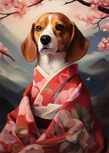 Beagle Poster | Spring Blossom Scene | Floral Tapestry | Delicate Grace | Home Decor Wall Art