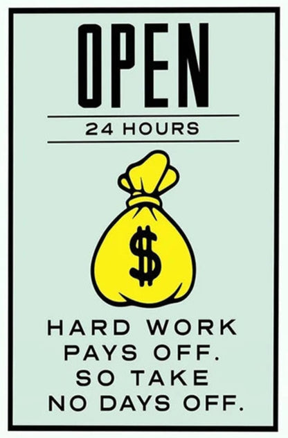 Monopoly Open 24 Hours Poster | Classic Board Game Art | Vintage Style Wall Decor | Unique Artwork for Game Rooms | Perfect Gift for Gamers | Collector's Edition Reproduction