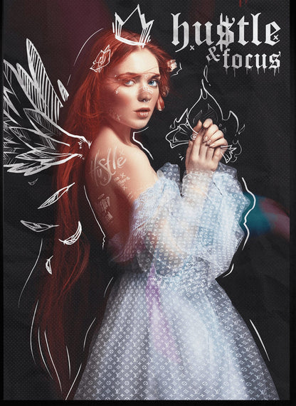 Hustle and Focus Motivational Art | Inspirational Wall Decor | Modern Poster for Office or Home | Typography Print