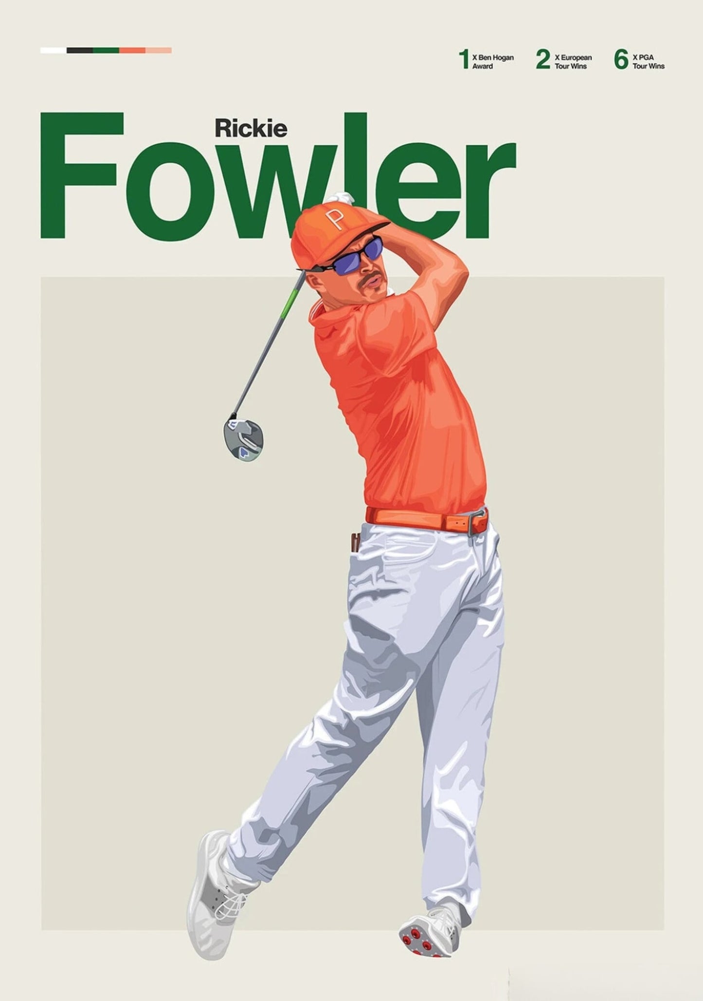 Rickie Fowler Golf Legends Poster | Dynamic Art Celebrating Iconic Players | Skill, Passion & Legacy on the Green