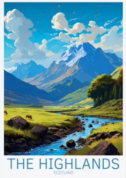 Iconic Scottish Highlands River Scene | Nature Landscape Poster | Stunning Wall Art Decor | Serene River View | High-Quality Print for Home & Office