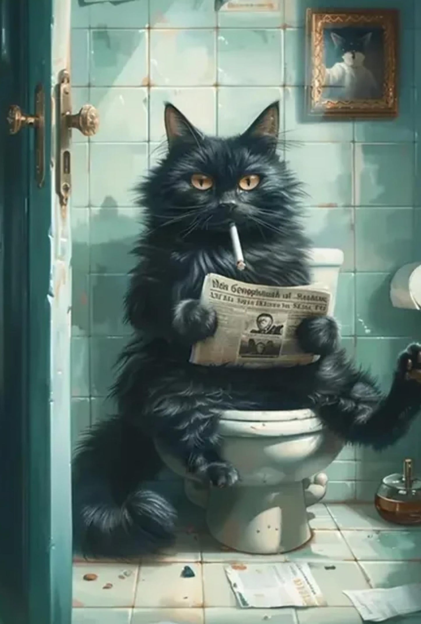 Black Cat | Kitten Reading | Retro Art Quote