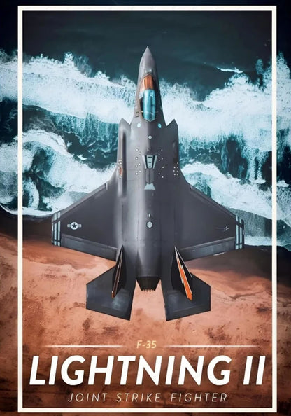 F-35 Lightning II Jet Art Print | Military Aviation Home Decor | Bold Aesthetic Poster for Office and Museums